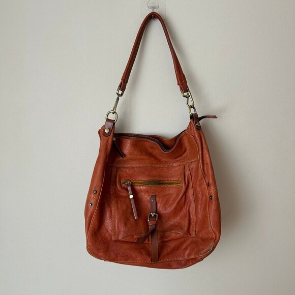 Sundance Handbags - Leather Hobo Shoulder Bag - Rust Orange